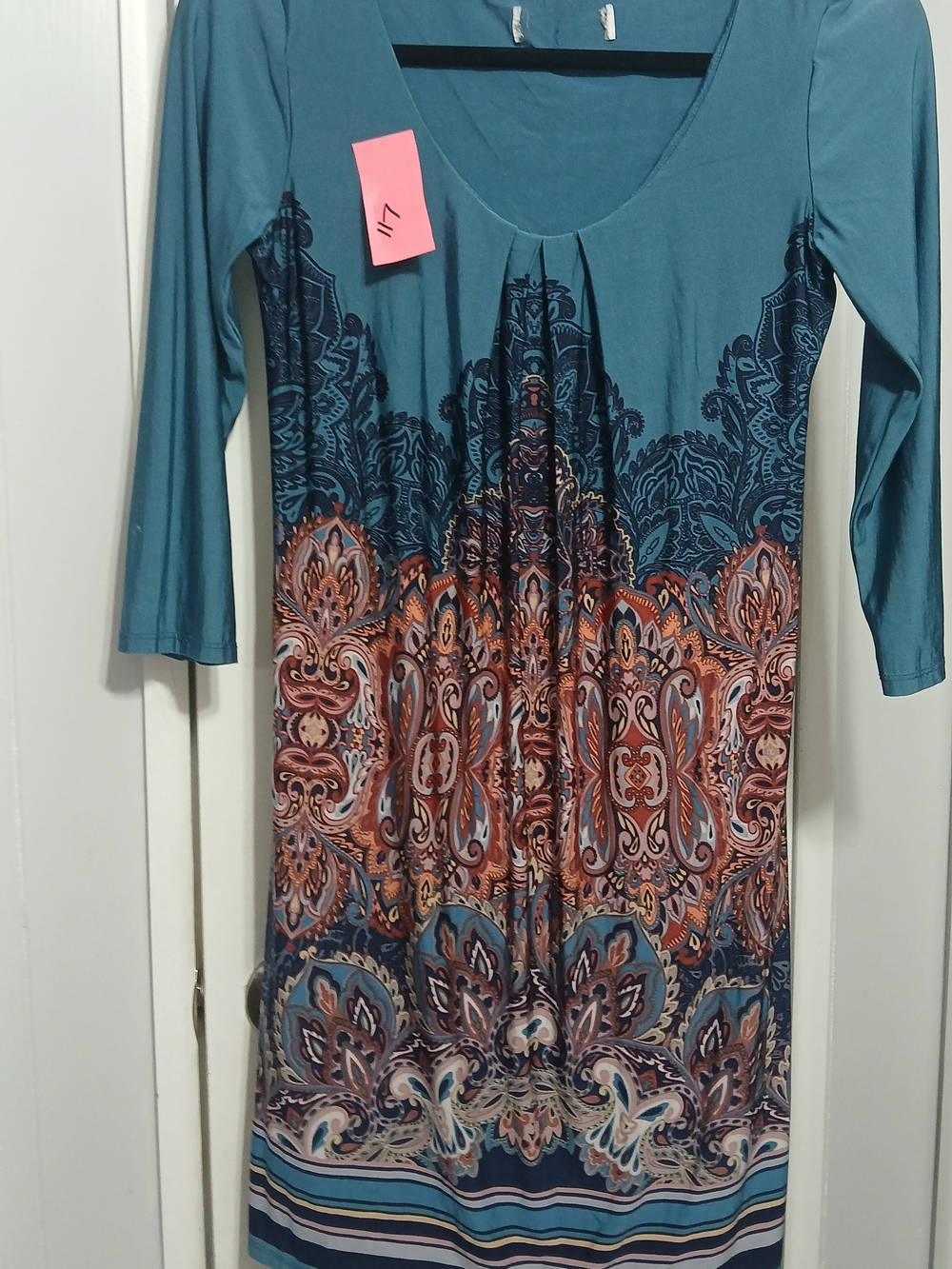 Wallis Teal and Multicolor Paisley Long-Sleeve Scoop Dress